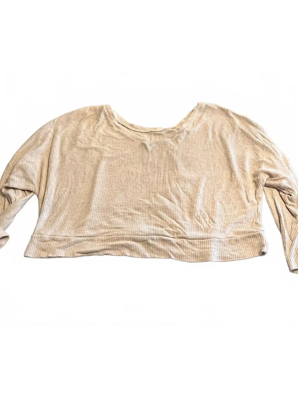 auden Beige Ribbed Long Sleeve Crop Top Sleepwear XL